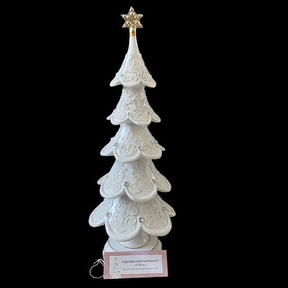 18in Snowy Gingerbread Lace Tree White Christmas Decor by Cupcakes & Cashmere - Picture 1 of 16